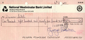 George Harrison signed check