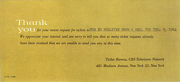 Ed Sullivan ticket rejection notice